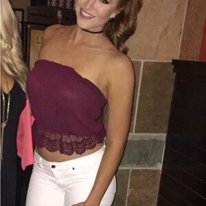 Forever 21 Ruched Lace Trim Crop Top